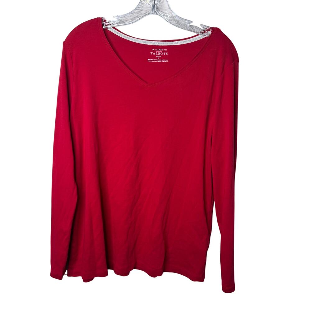 Talbots Women’s 1X Long Sleeve‎ V-Neck Tee Red Pima Cotton Plus Size Top